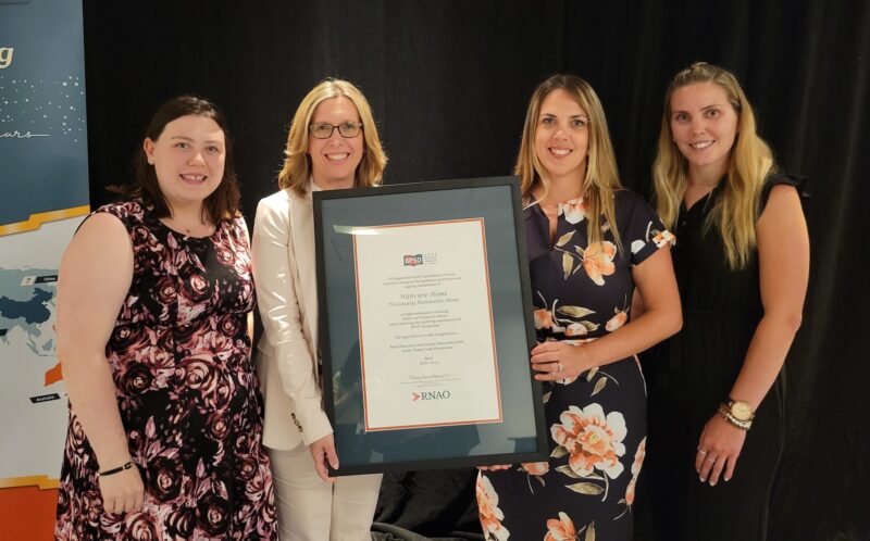 BPSO Designate Award (L-R, Nancy Hilborn RN, Stacey Zehr Executive Director, Lisa Reid RN & Director of Care, and Shay Ruller)